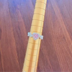 Women’s Adjustable Silver Ring with Pink Zircon Stone Elegant Sparkly Jewelry